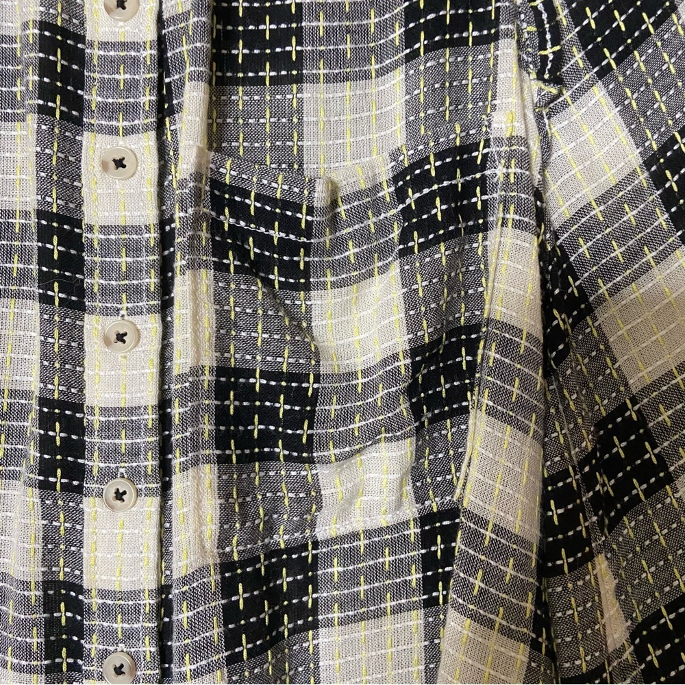 Pilcro Anthropologie Breezy plaid shirt black and white embroidered shirt - Picture 3 of 6